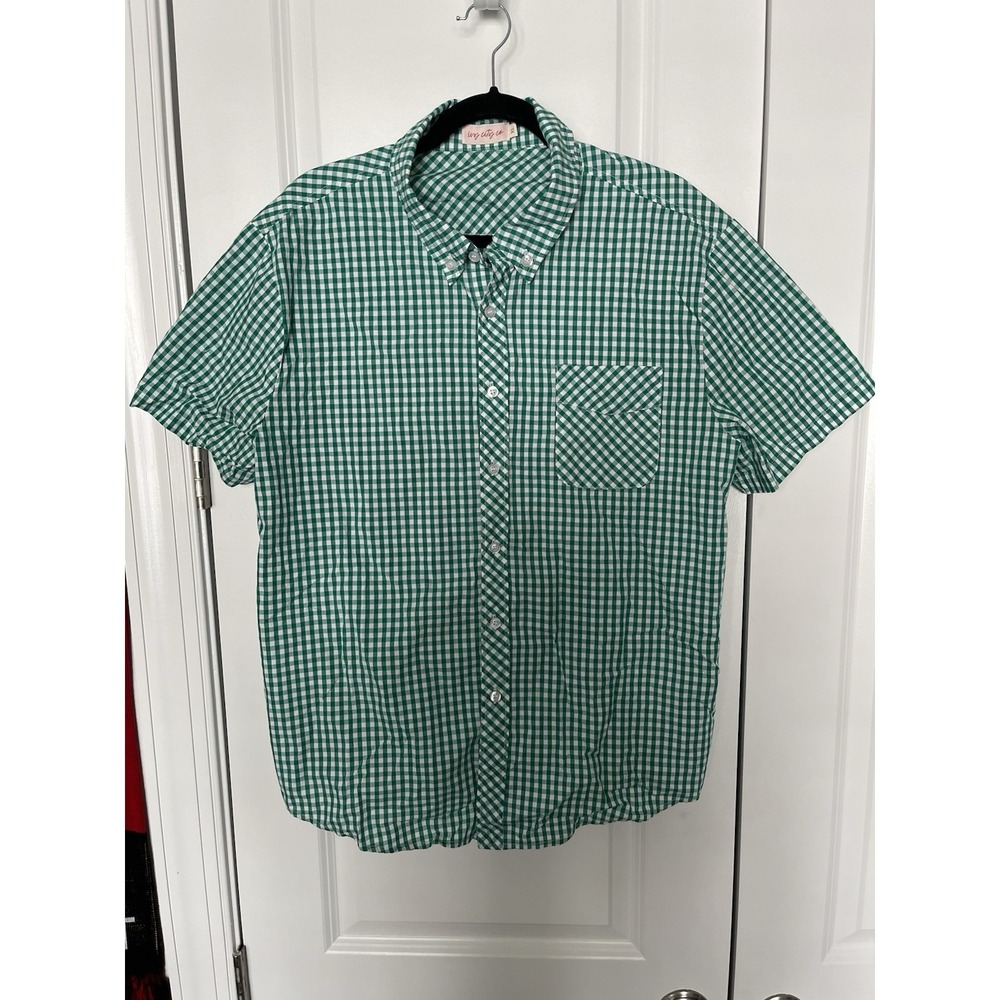 Ivy City Co Men's XL Green Gingham Short Sleeve Button Down‎ Shirt